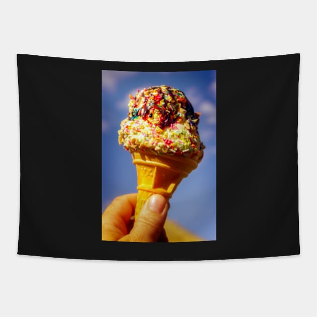 Ice Cream Cone with Sprinkles and Sauce Tapestry by heidiannemorris