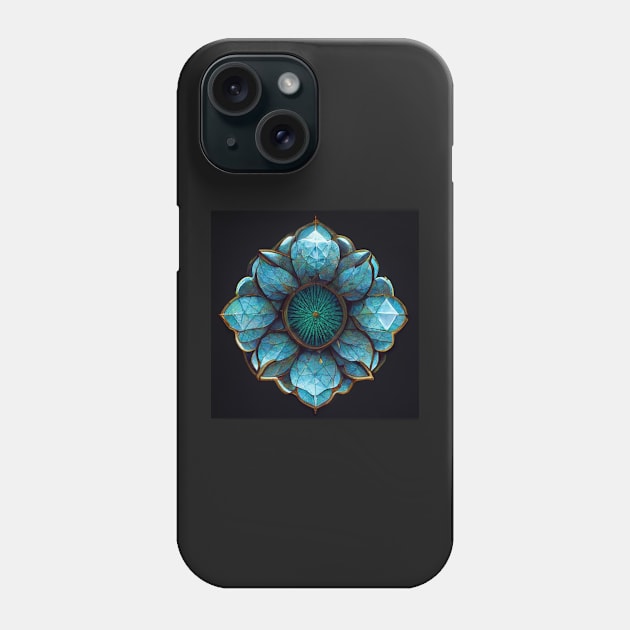 Blue crystal lotus flower mandala Phone Case by StoneyPhenix