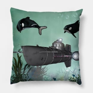 Awesome submarine with playing orcas Pillow