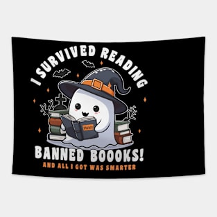 Halloween I Survived Reading Banned Boooks cute reading ghost Tapestry