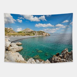 The famous beach Mavra Volia in Chios island, Greece Tapestry