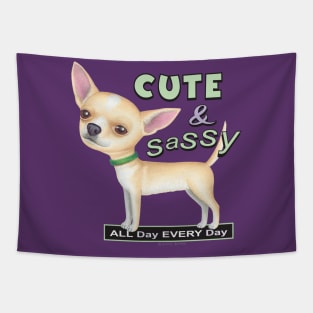 Cute chihuahua dog posing cutely on Chihuahua with Green Collar tee Tapestry