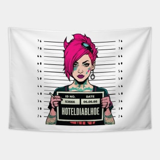 Emo Girl Mugshot: Expressive Portrait Tapestry