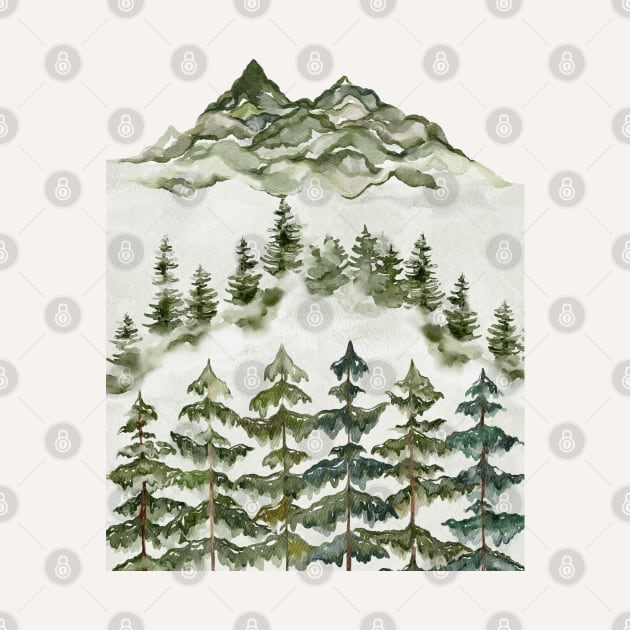 Watercolor Pine Forest Landscape by the nature buff