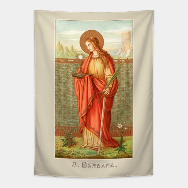 Saint Barbara Vintage Holy Card Tapestry by Catholicamtees