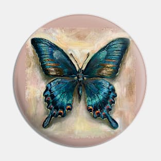 Blue butterfly, oil painting on canvas. Pin