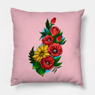 Poppies and Sunflower Tattoo Design Pillow