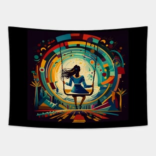 Abstract Lady on a Swing Watercolor Tapestry