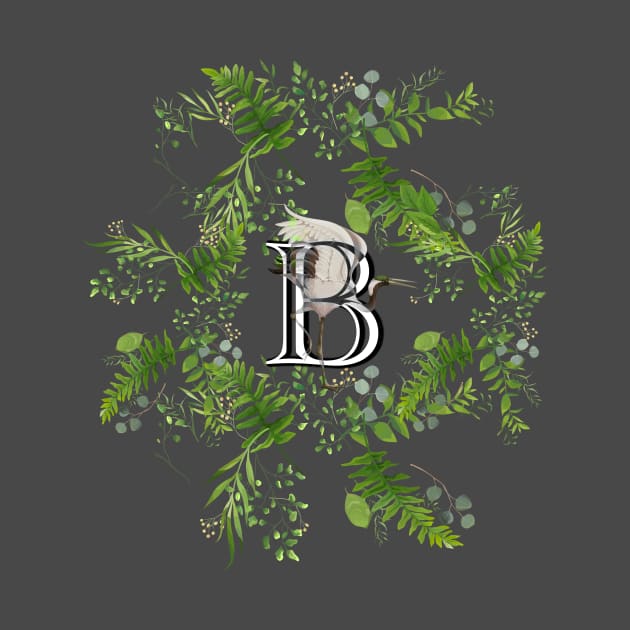 Botanical Monogram B letter with Heron bird detail. by sinemfiit