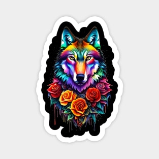 colorful wolf with flowers Magnet