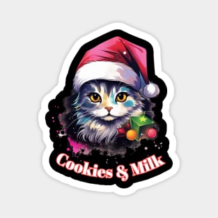 Cookies & Milk - Christmas Cat - Winter Holiday Magnet