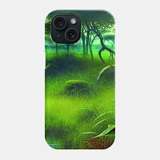 Landscape Painting with Tropical Plants and Lake, Scenery Nature Phone Case