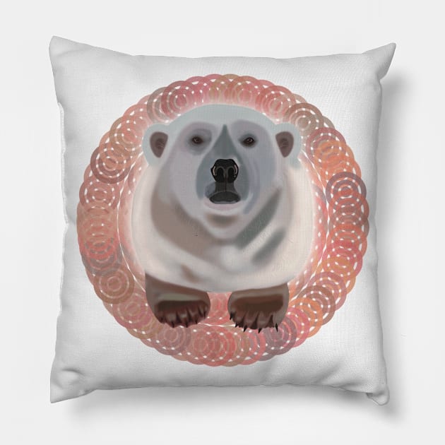 Polar Bear on circular pattern Pillow by KateVanFloof
