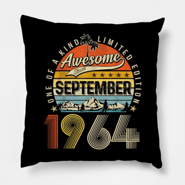 Awesome Since September 1964 Vintage 59th Birthday Pillow by Mhoon 