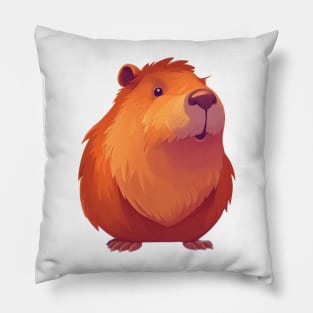 Cute Cartoon Capybara Illustration with friendly smiling face Pillow