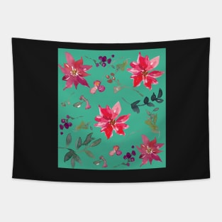 Red, Purple, blue and Green Watercolour Flower Leaves Tapestry