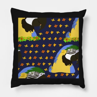 Ara Parrot and Flowers Pillow