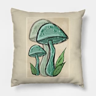 Green Wild Mushroom, Vintage Portrait Style Pillow