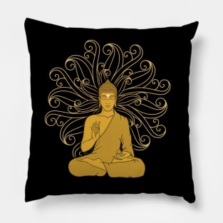 Mandala Golden Buddha in black Pillow