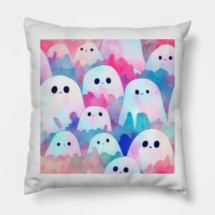 Watercolor kawaii ghosts pattern Pillow