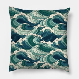 Ephemeral Crests: Hokusai Waves Reimagined Pillow