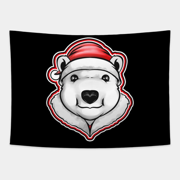 Polar Bear With Santas Hat For Christmas Tapestry by SinBle