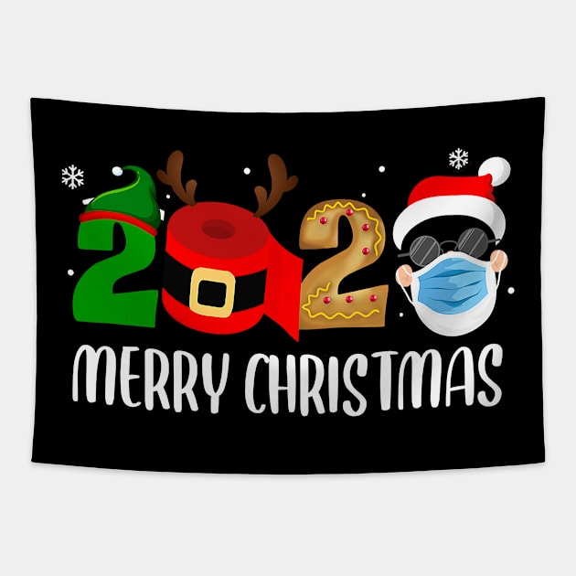 Merry Christmas 2020 Quarantine Santa ELF Reindeer Mask Tapestry by lostbearstudios