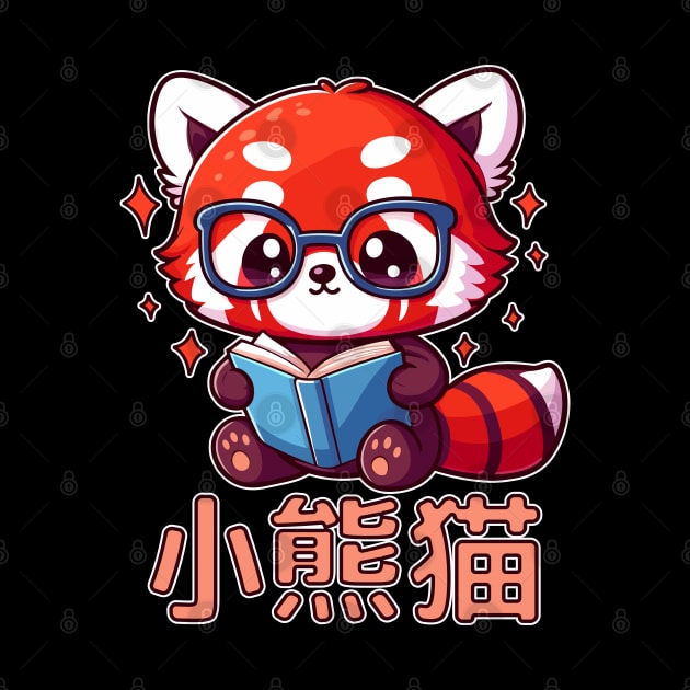 Kawaii Red Panda Reading A Book Cute Bookworm by Cuteness Klub