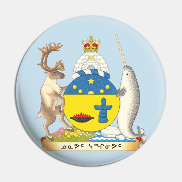 Vintage Distressed Coat of arms of Nunavut Canada Pin by darklordpug