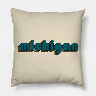 Michigan // Michigan Retro Rainbow Typography Style // 70s Pillow