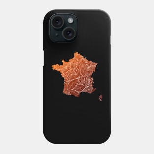 Colorful mandala art map of France with text in brown and orange Phone Case