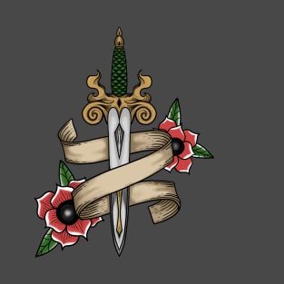 vintage retro design dagger, ribbon and red flower T-Shirt