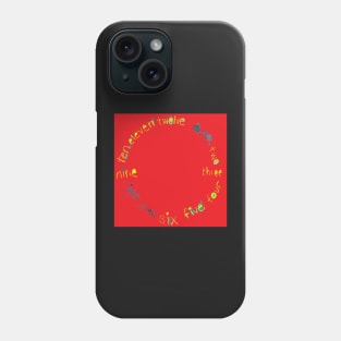 Red O'Clock with Numbers, watercolor in red blue lime green yellow Phone Case