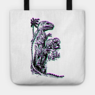 Vintage T-Rex Fighting Triceratops retro purple and green faux 3d Tote