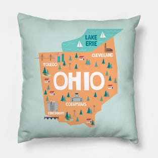 Ohio Illustrated Map Pillow