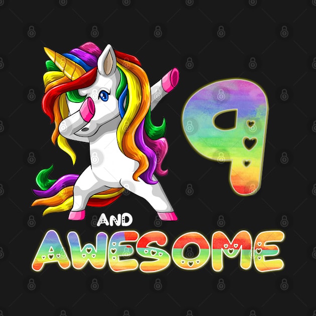 Dabbing Unicorn 9 and Awesome - Unicorn 9 Year Old Gift idea For Birthday Christmas by giftideas