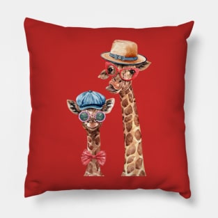 giraffe wearing glasses hats hand drawn Pillow