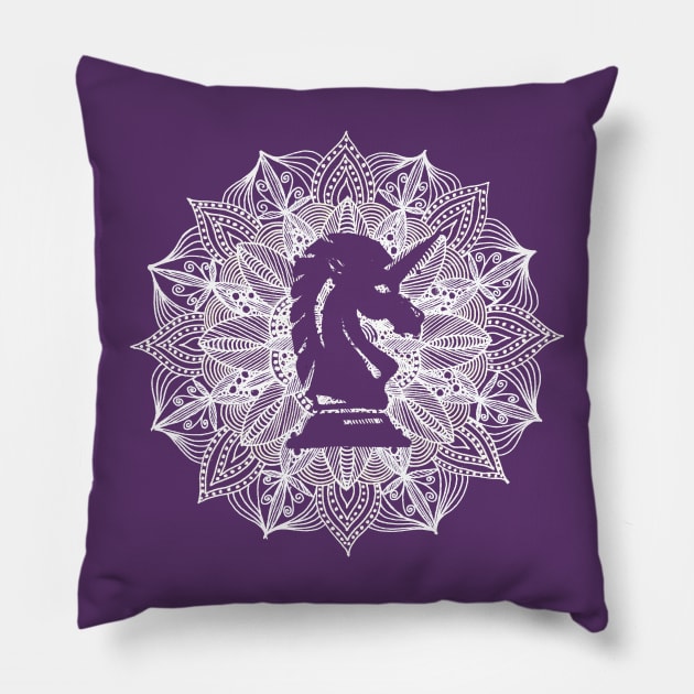 Mandala Circle Chess Knight Unicorn Pillow by ZeichenbloQ