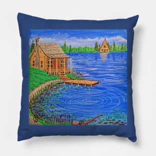 Cabin at the Lake in the Summer Season Pillow