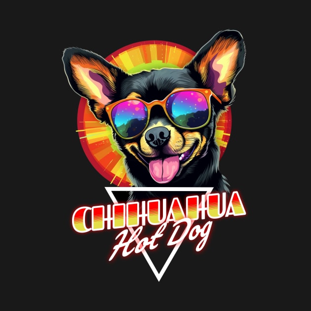 Retro Wave Chihuahua Hot Dog Shirt by Miami Neon Designs