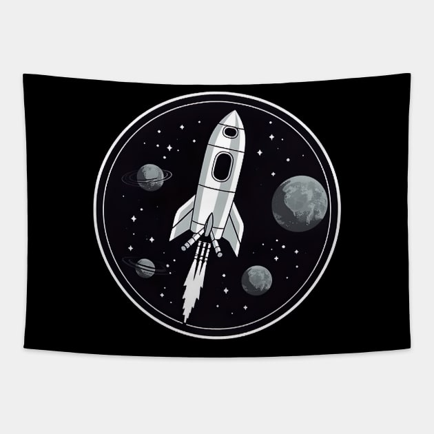 Vintage Rocket Travel - Retro Spaceship Design Tapestry by PlutoOrigins