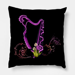 Wonderful elegant harp and flowers Pillow