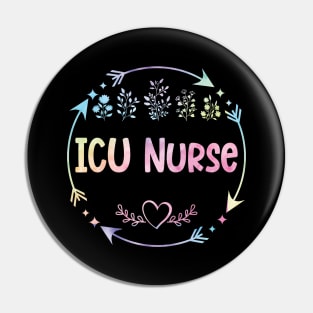 ICU Nurse cute floral watercolor Pin