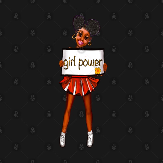 Girl power black anime manga girl cheerleader with cute dimples Afro hair in puffs, brown eyes and dark brown skin side profile. Hair love ! by Artonmytee