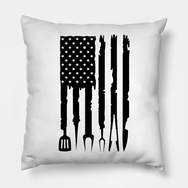 Barbecue American Flag, BBQ Smoker Grilling Pillow by Myartstor 