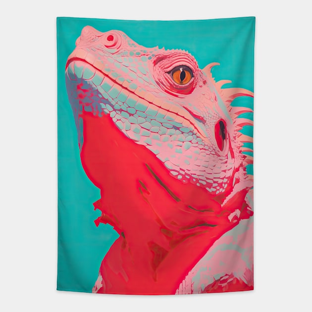 Iguana Duotone Neon Tapestry by DustedDesigns