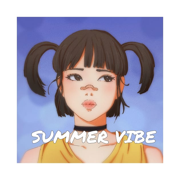 Summer Vibe - BLUE - Anime Art T-Shirt by linhphamarts