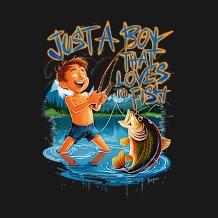 Exploring Nature: Boy Fishing With a Big Catch T-Shirt