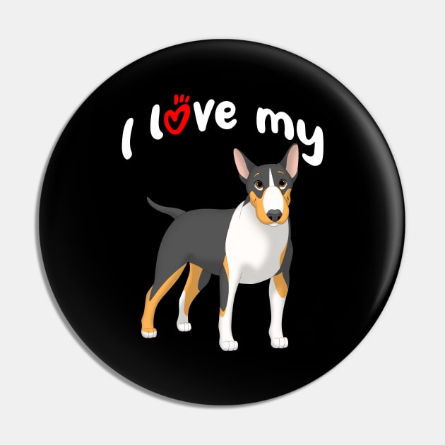 I Love My Black, Tan & White Bull Terrier Dog Pin by millersye