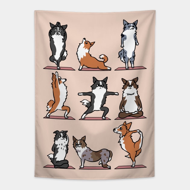 Border Collie Yoga Tapestry by huebucket